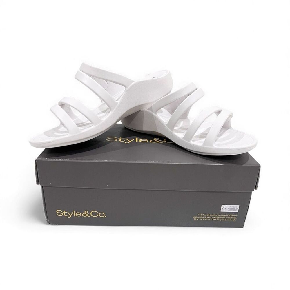 Style & Co Jessaa EVA Double Band Slide Sandals Adjustable Strap White 8 NEW